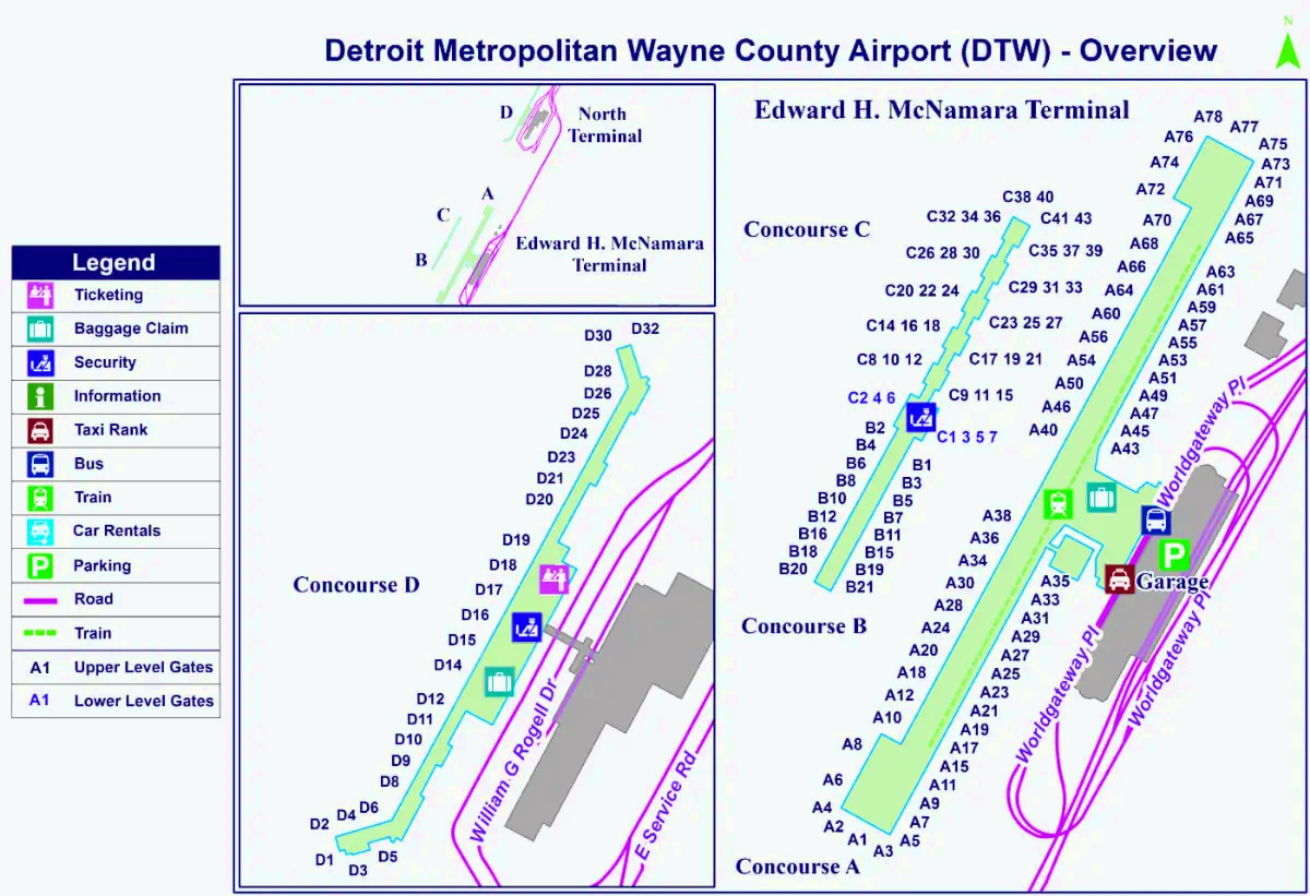 Aeroporto Metropolitano de Detroit no Condado de Wayne